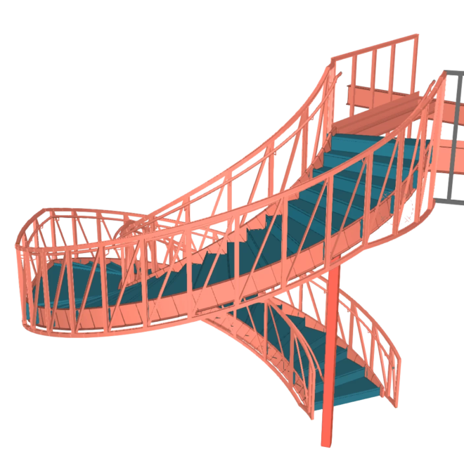 3D structural steel model of a spiral staircase for fabrication detailing and construction planning -phoneimage